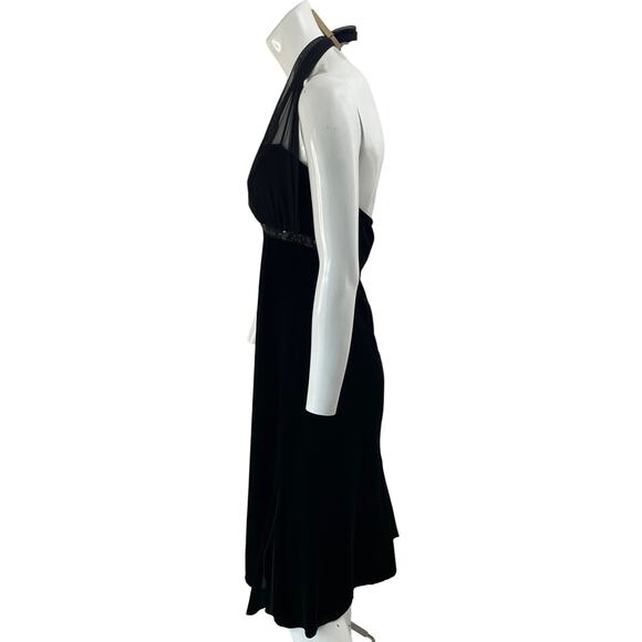 BLONDIE NITES Dress Womens 13 Black Midi Halter Stretchy Cocktail Holiday LBD - Picture 4 of 8
